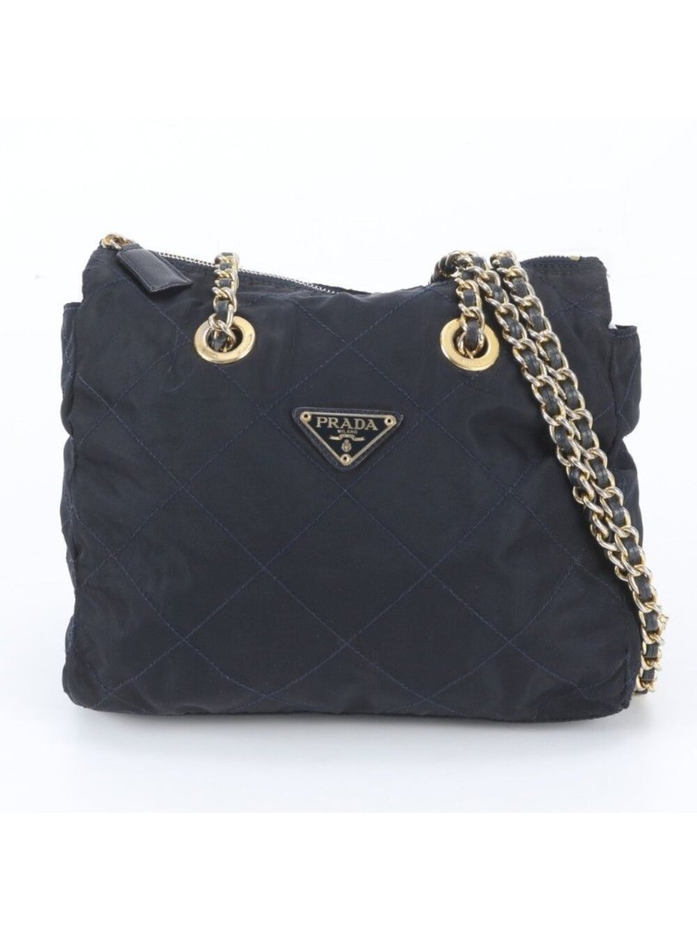 Prada Tessuto Nylon Quilted Leather Double Chain Shoulder Bag